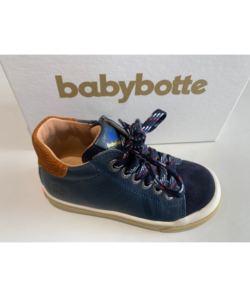 Bottines babybotte Adan bleu cognac brillant des détails fins