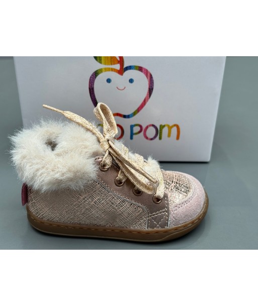 Bottines Shoo pom Bouba zip hair linen fur pink de pas cher