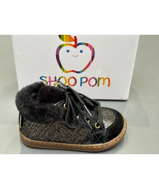 Bottines Shoo pom Bouba zip hair linen fur black la livraison gratuite