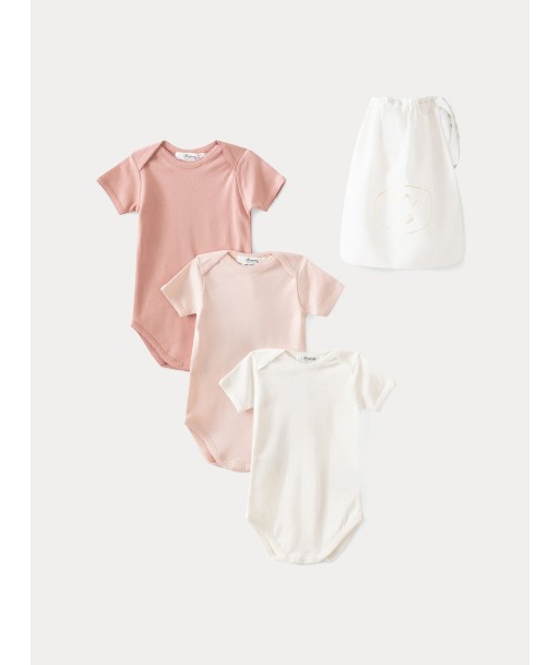 Lot de 3 bodies en coton bio bébé rose pale destockage