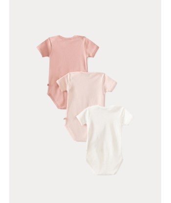 Lot de 3 bodies en coton bio bébé rose pale destockage