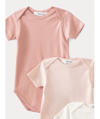 Lot de 3 bodies en coton bio bébé rose pale destockage