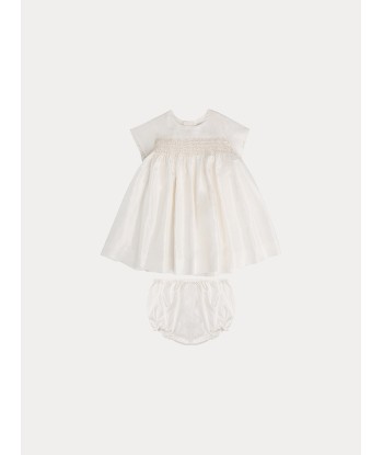 Robe en taffetas de soie bébé blanc lait basket pas cher