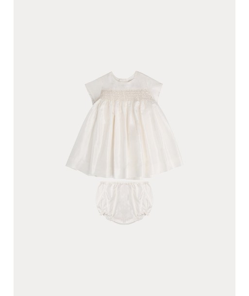 Robe en taffetas de soie bébé blanc lait basket pas cher