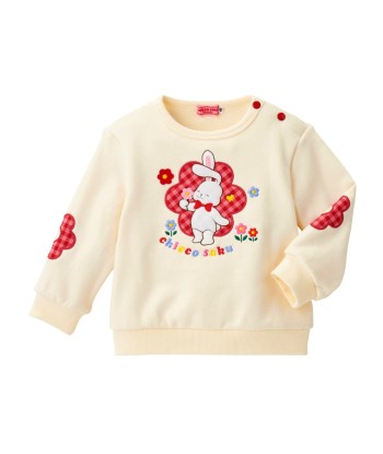 SWEATSHIRT BLANC MOTIFS FLEURS ROUGES CHIECO SAKU pas cher 