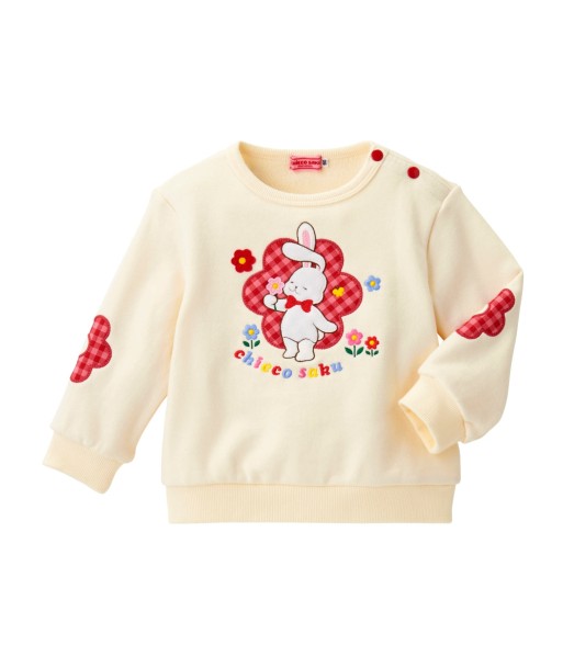 SWEATSHIRT BLANC MOTIFS FLEURS ROUGES CHIECO SAKU pas cher 